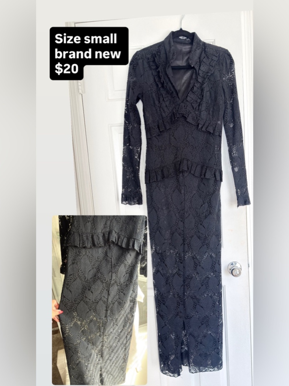 Nasty Gal Black Lace Long-Sleeve Ruffle Maxi Dress